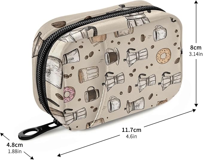 Beige Donut Coffee Cups and Moka Pots Travel Pill Organizer Case Box Container Weekly Portable Vitamin Medicine Holder Storage Bag with Zipper Removable