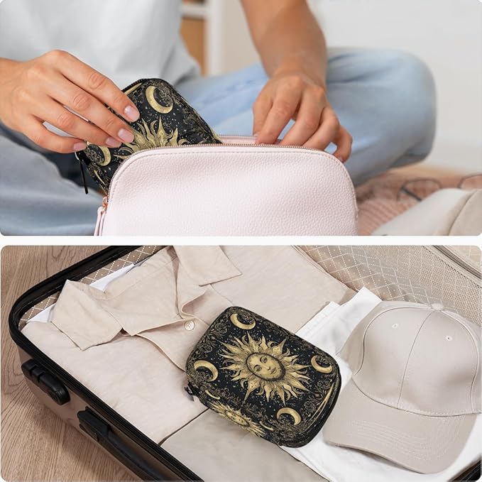 Golden Sun Moon Pill Case Travel Pill Organizer Weekly 7 Day Portable with Zipper Medicine Box Pill Case for Vitamins, Birth Control,Fish Oils,Medication, Supplements