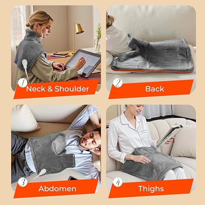 VAAGHANM Heating Pad: Electric Heat Pad for Neck & Shoulders & Back - Weighted Instant Heating Pads-6 Heat Options & 6 Auto Timer Mode- Gifts for Mom Women-Grey