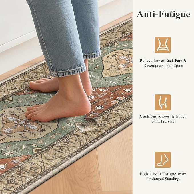 Pauwer Anti Fatigue Kitchen Mat Set of 2 Non Slip Kitchen Mats for Floor Cushioned Kitchen Rugs Comfort Standing Mat Farmhouse Waterproof PVC Foam Kitchen Floor Mat Runner