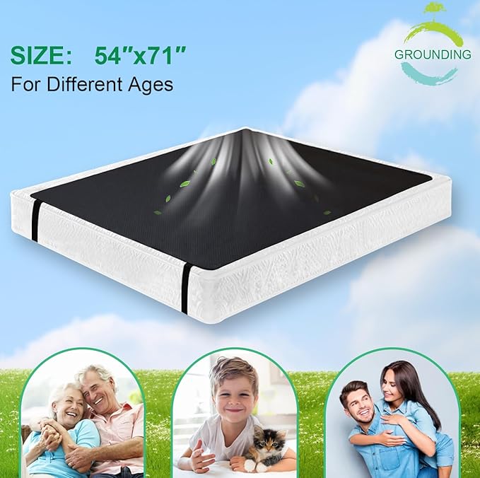 Grounding Mat for Better Sleep, Pain Relief & Less Stress, Grounding Sheet for Bed King Size 54x71 in Conductive Carbon Leatherette, Earth Connected Biohackers Insomnia