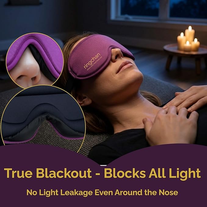 Meditation Eye Mask - 100% Blackout Sleep Masks for Women, Zero Eye Pressure - Nose Seal Eye Cover for Yoga Nidra, Naps & Travel, Adjustable Night Blindfold - Deep Lavender Purple