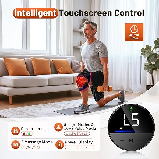 Red Light Therapy for Knee with Heat & Vibration Massage, Extension Band, Wireless Controller, 660nm&850nm Near Infrared Light Therapy Heated Device for Knee/Elbow/Shoulder