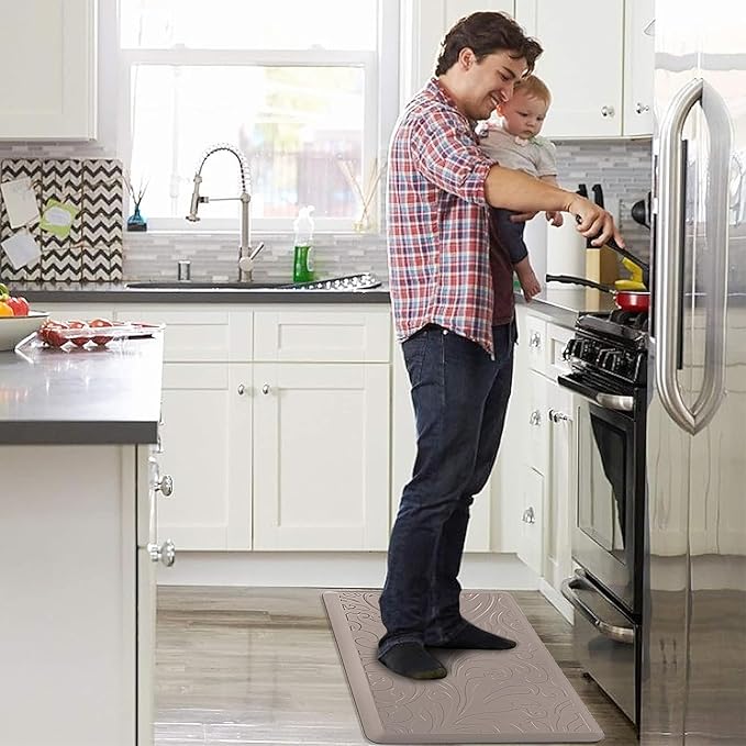 KMAT Kitchen Mat Cushioned Anti-Fatigue Floor Mat Waterproof Non-Slip Standing Mat Ergonomic Comfort Floor Mat Rug for Home,Office,Sink,Laundry,Desk 30"(L) x 20"(W),Khaki