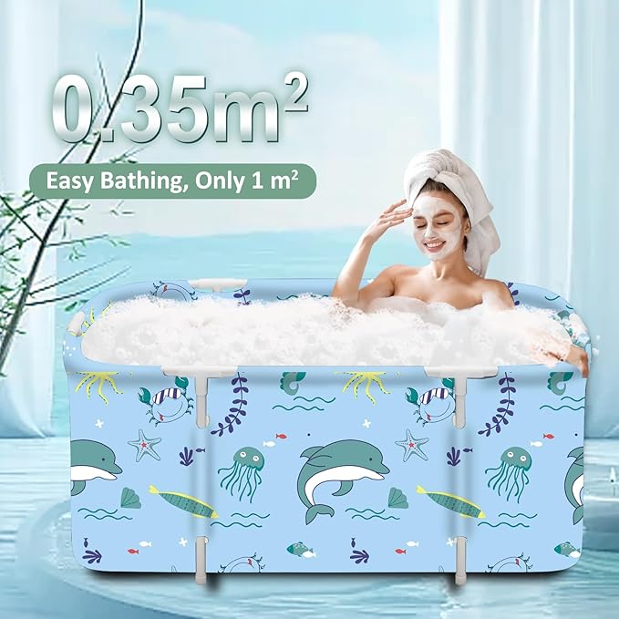 STARBRILLIANT Portable Foldable Bathtub,Soaking Standing Bath Tub for Shower Stall, Easy to Assemble Collapsible Bathtub, Suitable for Travel, Camping and Outdoor Activities (Sea B, 45inch)