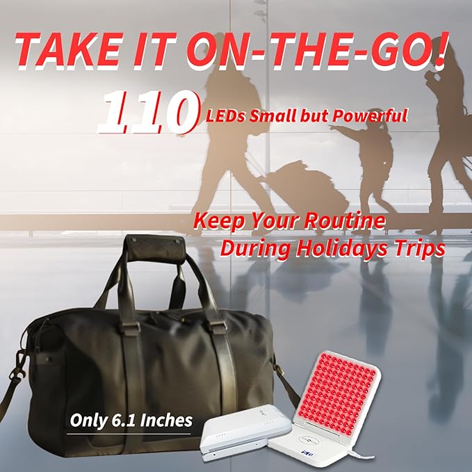 Red Light Therapy Lamp, 110 Tri-Chip LEDs, Foldable Portable Table Lamp, 660nm Red & 850nm Near Infrared (NIR), Timer, 110-240V, Face & Body