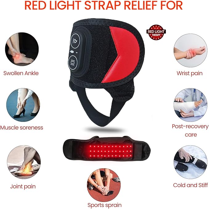 Cordless Red Light Therapy for Ankle Massager Heating Pad, 660nm Red & 850nm Near Infrared Light Therapy Wrap with Vibration & Heat, 3000mAh Rechargeable for Ankle Wrist Foot Arch Comfort (Black)