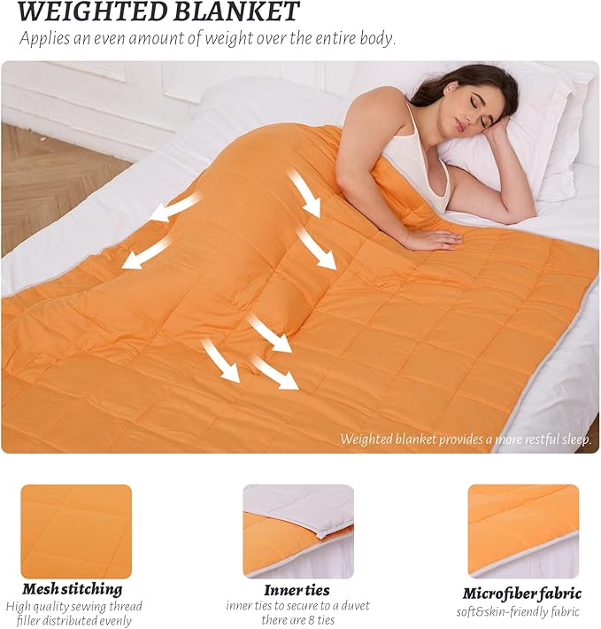 Weighted Blanket 15lbs Queen Size Orange Grey 60"x80" Weighted Blankets for Adults Heavy Blanket are Comfortable and Cozy