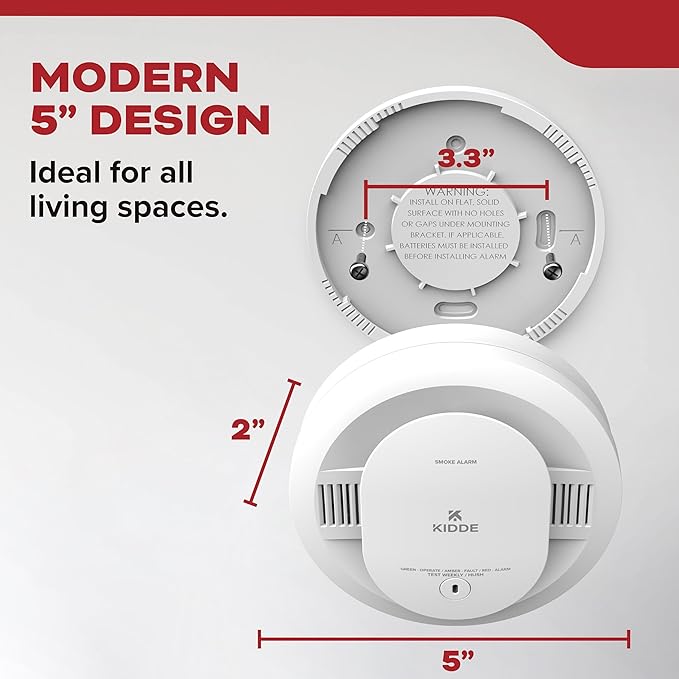 Kidde Smoke Detector, AA Battery Powered LED Status Lights, 85 dB Alarm, 5-inches, 20SDR, 3 Pack