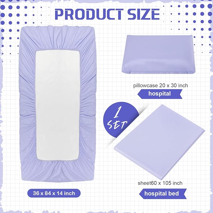 Moukeren 3 Pcs Hospital Bed Sheets Set Deep Pocket Fitted Sheet 36 with Elastic All Around Easy Care Knitted Jersey for Home/Nursing Home (Lavender Purple)