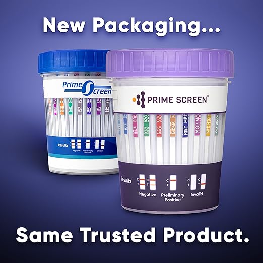 Prime Screen Drug Test Cup 18 Panel Kit (AMP,BAR,BUP,BZO,COC,mAMP,MDMA,MOP,MTD,OXY,PCP,TCA,THC, ETG, FTY, TRA, K2,TRA100)-CDOA-S1185EFTKK (50)
