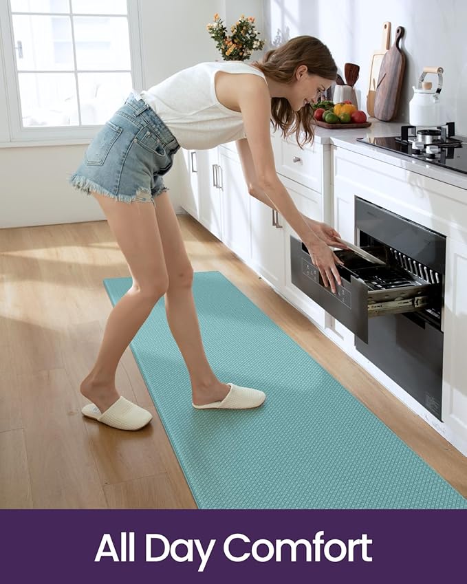 DEXI Kitchen Floor Mats Cushioned Anti Fatigue,17x79,Long Standing Runner Rug Waterproof, Comfort Memory Foam Padded for Front Sink Laundry, Turquoise