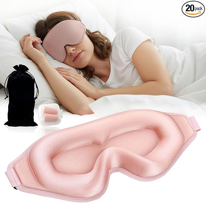 3D Contoured Sleep Eye mask Side Sleeper Men Women Zero Eye Pressure high Density Memory Foam Soft Breathable Light Blocking Night Blindfold Travel Yoga Napping Pink