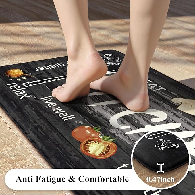 KIMODE Kitchen Mats,Grey Anti Fatigue Kitchen Rugs Sets of 2,Non Slip Waterproof Farmhouse Kitchen Floor Mats,Cushioned Comfort Standing Mat for Home,Laundry, Sink,Desk