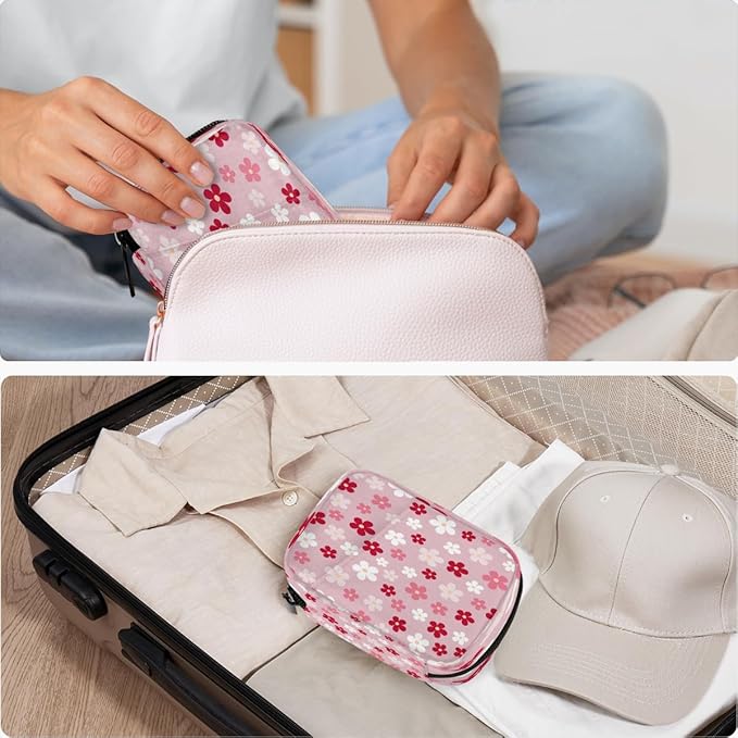 Flower Pink Pattern Pill Case Travel Pill Organizer Weekly 7 Day Portable with Zipper Medicine Box Pill Case for Vitamins, Birth Control,Fish Oils,Medication, Supplements