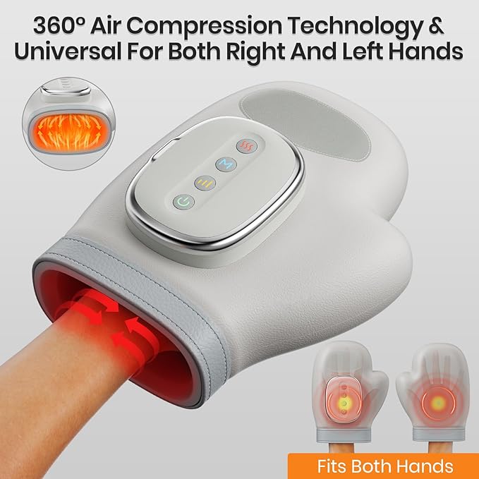 Cordless Hand Massager with Heat and Compression, Electric Hand Massager for Arthritis and Carpal Tunnel Relief, 3 Modes 3 Heat Levels 5 Compression Settings Hand Massage, Ideal Gifts for Women/Men