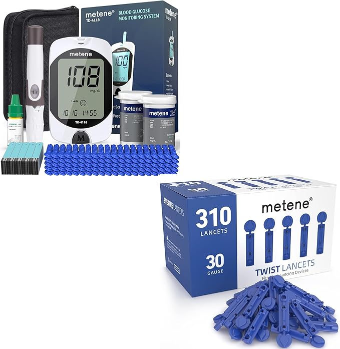 Metene TD-4116 Blood Glucose Monitor Kit & Metene Twist Top Lancets for Lancing Devices
