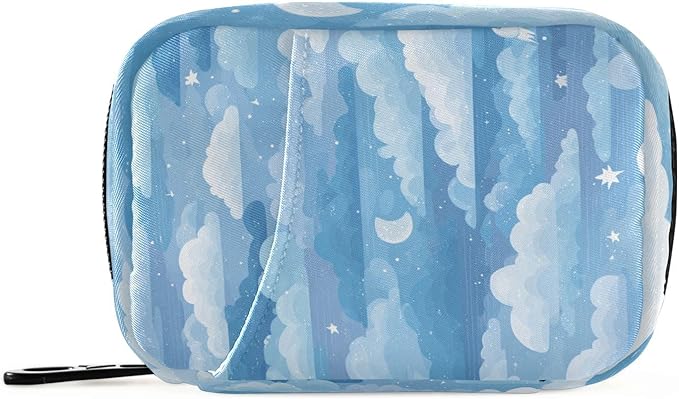 Blue Gradient Cloud and Stars Travel Pill Organizer Case Box Container Weekly Portable Vitamin Medicine Holder Storage Bag with Zipper Removable