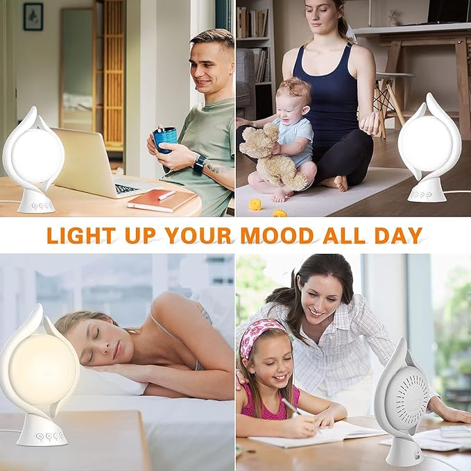 Voraiya Light Therapy Lamp 10000 Lux, UV-Free Therapy Light with 5 Brightness, 3 Color Temperature, 4 Timer, Memory Function, Full Spectrum, Bright Seasonal Sun Light Lamp for Bedroom, Office