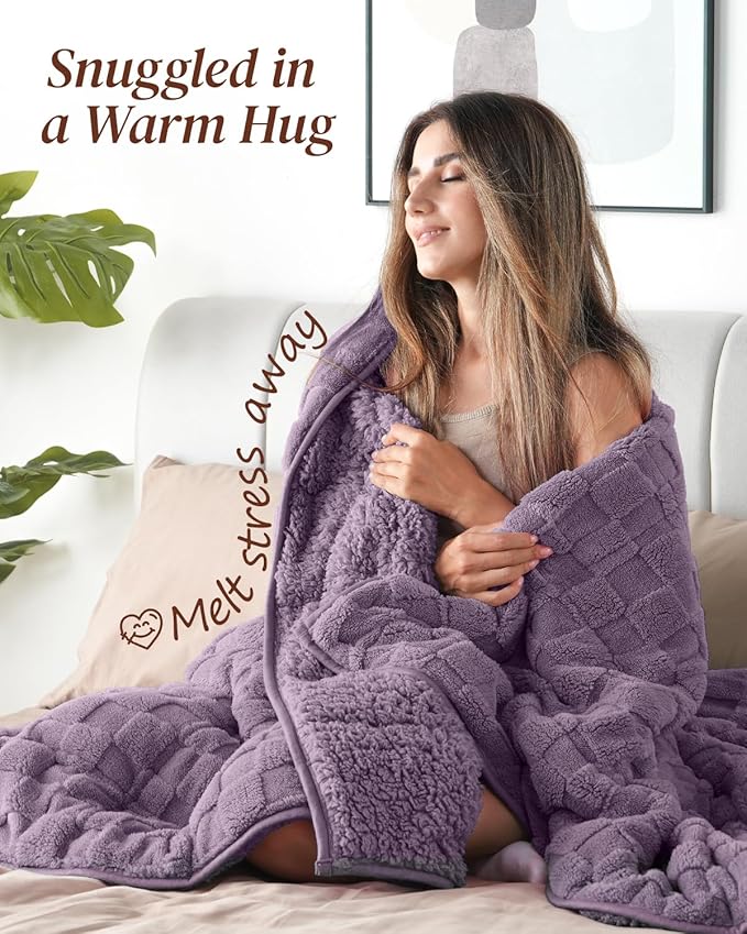 Kivik Dual Sided Weighted Blankets for Adults, Buttery Soft Stylish Checkered Heavy Blanket for Couch Sofa Bed, Ultra-Fluffy Fabric, Machine Washable (60"x80", Purple, 20 Pounds)