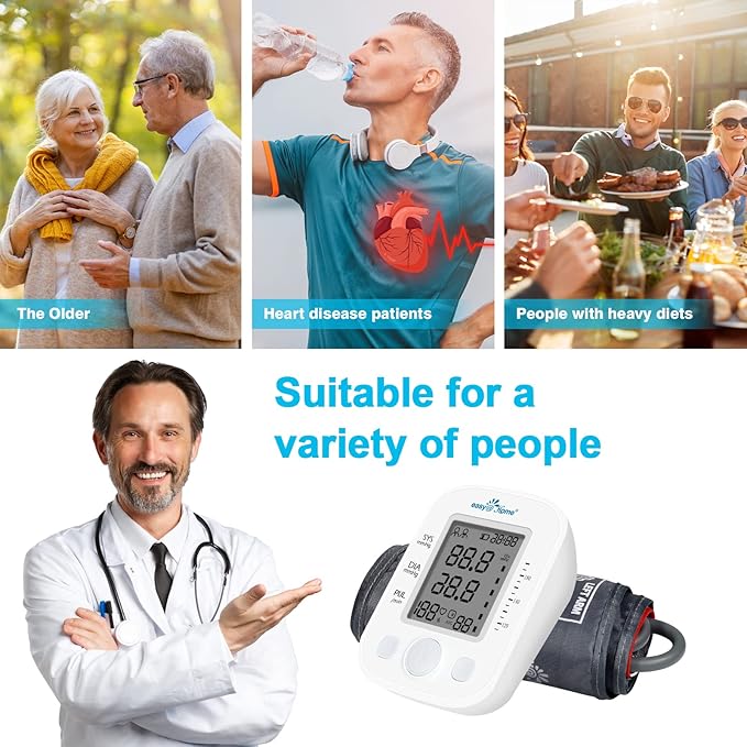 Easy@Home Digital Blood Pressure Monitor Upper Arm with Pulse Rate Indicator, Accurate Automatic BP Machine with with Free App MyHeartPal, Not Bluetooth Enabled, 2 User Individual Memory, EBP-020
