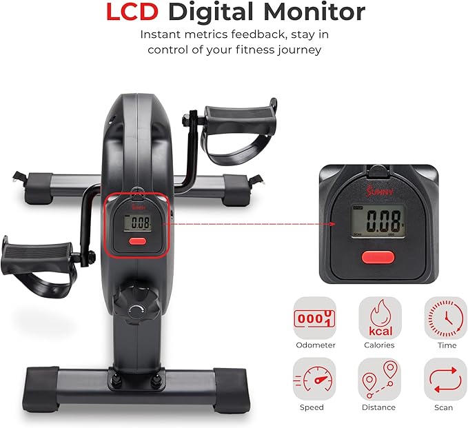 Sunny Health & Fitness Under Desk Smart Mini Pedal Exerciser, Exercise Cycle Bike and Mat/Workout Bands with Low Profile Design - SF-B0418SMART