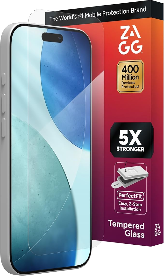 ZAGG Glass Elite Screen Protector for iPhone 17-5X Stronger Tempered Glass, ClearPrint Technology for Smudge Free Clarity, Smooth Feel, Full Coverage, InvisibleShield, Easy Two-Step Installation
