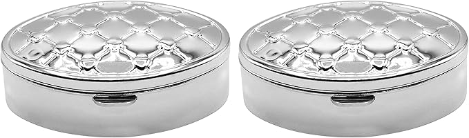 Set of 2 Oval-Shaped Pocket Purse Pill Box & Organizer with Dual Compartments (Silver Drops)