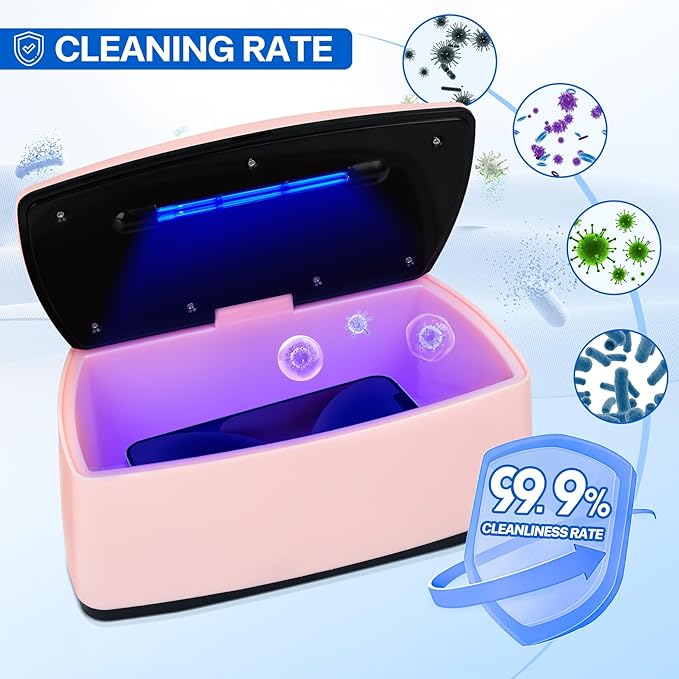 Nail Tools Sterilizer, Double Tube Blue Light Cleaning Function, USB Plug-In, 1l Large Capacity For Nail And Beauty Salon Tools, Jewellery, Glasses, Mobile Phone Sterilizer (Pink)