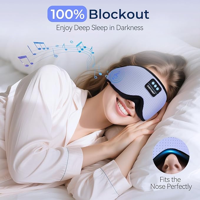 Sleep Mask with Bluetooth Headphones, 3D Bluetooth Wireless 5.4 Blackout Eye Mask with Timer, Breathable Cotton Sleeping Headphones for Side Sleeper, Travel, Meditation, Gifts for Men Women, Purple