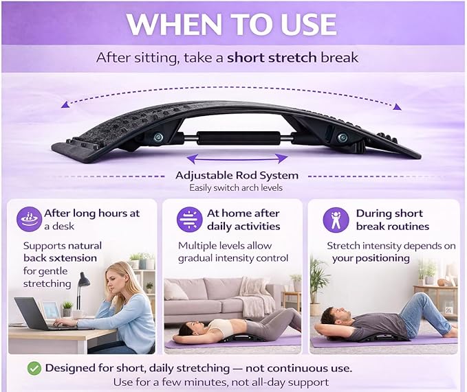 YAJIACLONE Back Stretcher for Lower Back, Adjustable Lumbar Support Board, Manual Spine Stretch Tool for Daily Use, Portable Device (Not a Massage Device)