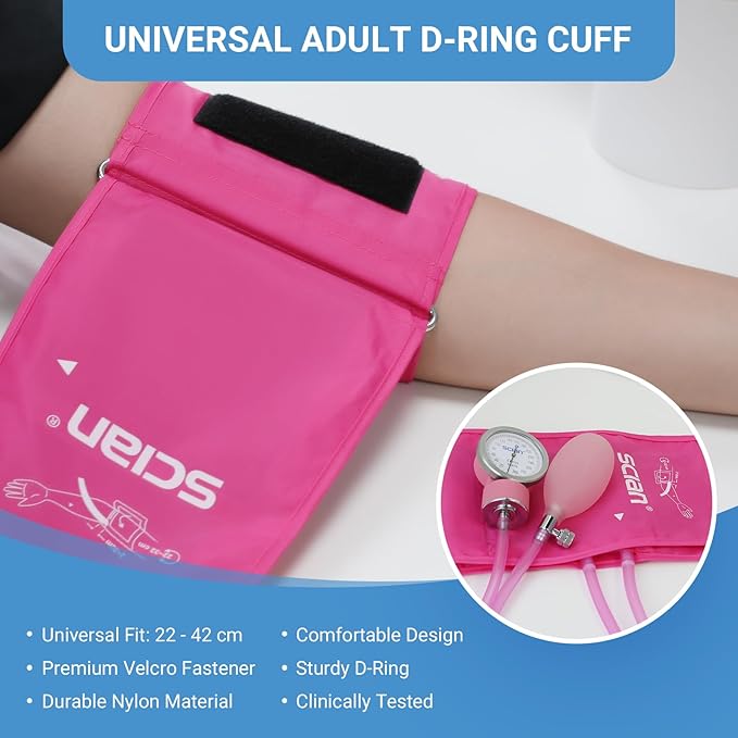 SCIAN Manual Blood Pressure Cuff - Aneroid Sphygmomanometer with European Cuff 8.7-16.5" and D-Ring, Come with Carrying Bag for Nurse Doctor Senior Adult, Pink