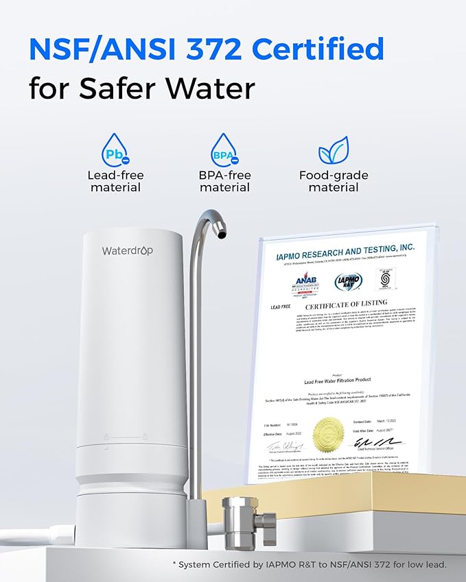 Waterdrop Water Filter for Sink Faucet, 8000 Gallons Countertop Water Filter System and Filter Life Reminder, Reduces Heavy Metals, Bad Odor, and 99% Chlorine, WD-CTF-05 (2 Filters)