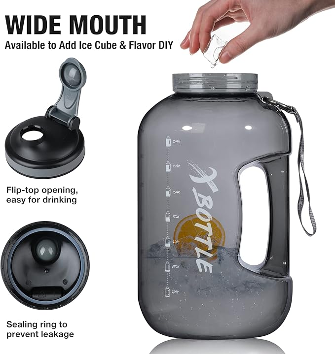 1 Gallon Water Bottle with Chug lid, BPA Free Dishwasher Safe 128oz Large Water Bottle with Motivational Time Marker and Handle Leak-proof Big Water Jug for Camping Sports Workouts (chug lid)