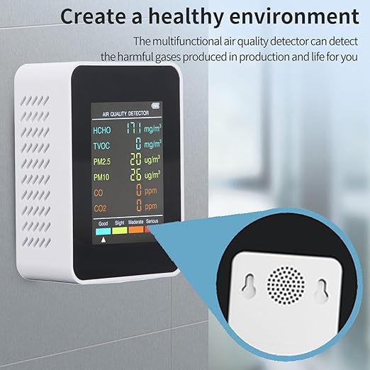 CO2 Monitor, Indoor Air Quality Meters Portable Carbon Dioxide Detector, LCD Backlight Screen CO2 TVOC HCHO PM2.5 PM10 Tester with Alarm Clock, for Home, RV, Grow Tents (White)