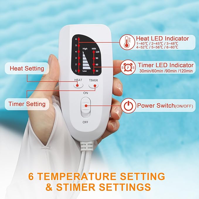 Deepsoon Heating Pad,Electric Heating Pads for Back,Neck,Abdomen,Moist Heating Pad for Shoulder,Knee,Arms,Legs,Dry/Moist Heat & Auto Shut Off,Christmas Gifts for Men and Women,Light Blue,24x12 Inch