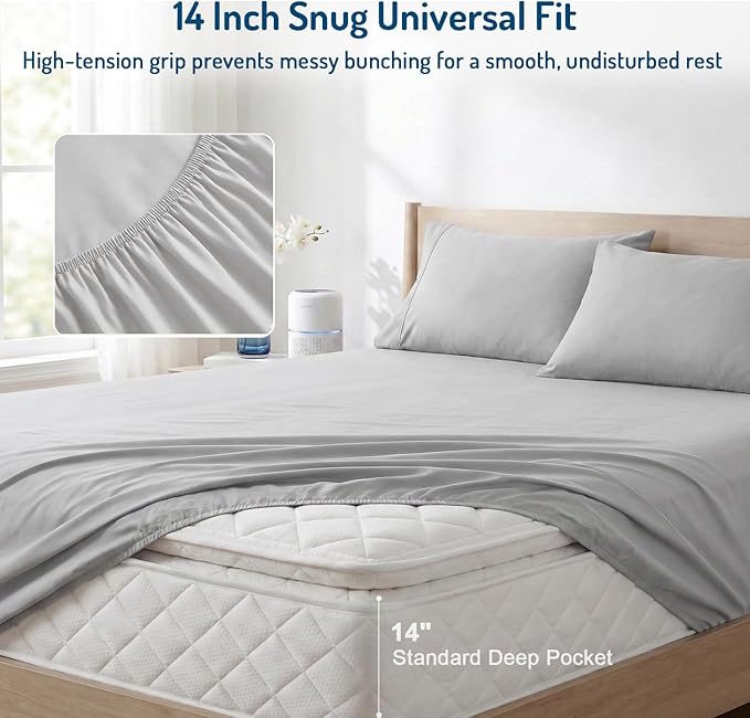 Degrees of Comfort Coolmax® Cooling Bed Sheets Twin XL Size for Hot Sleepers, Moisture Wicking Sheet Set for Night Sweats, Deep Pocket, Ultra Soft, Cozy for All Seasons, Light Grey 3 Pieces