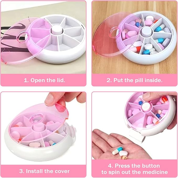 7 Grids Travel Pill Organizer Box 84-Pcs Medicine Name Labels Weekly 7-Day Pill Case Portable Medication Dispenser for Vitamins, Fish Oil & Supplements