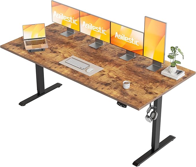 Agilestic Electric Standing Desk, 71 x 24 Inches Height Adjustable Desk, Sit Stand up for Work Office Home, Ergonomic Rising Computer Table with Memory Preset, Rustic Brown