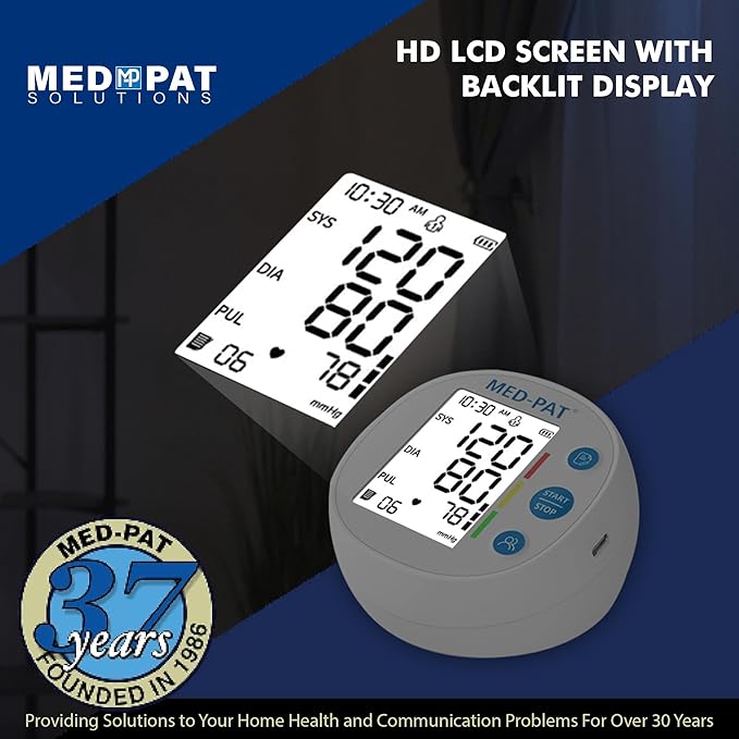 Med-Pat BP-R Blood Pressure Monitor - Digital Automatic Arm Cuff BP Machine - Large LCD, 2 Users, 120 Memories Each - Heartbeat & Still Detection - Portable, Easy - Round Design