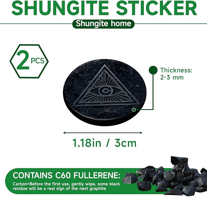 2 Pcs Shungite Neutralizer Sticker for Cell Phone 30 mm/ 1.18 Inch Shungite Stones Plate for Tablet Laptop Computer-All Seeing
