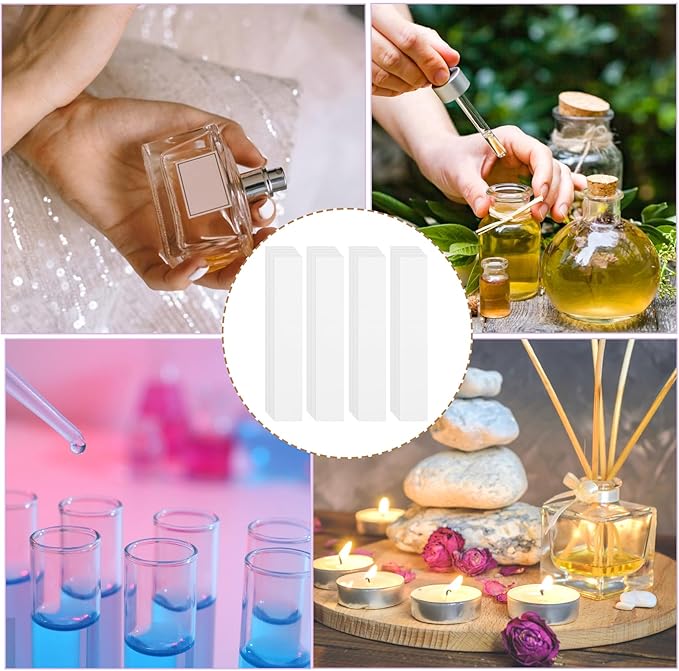 Bewudy 200 Pcs Perfume Tester Strips, Fragrance Tester Strips, Disposable White Perfume Essential Oils Paper Test Strips for Perfume Fragrance Essential Oil Aromatherapy Testing (9 x 1.5CM)
