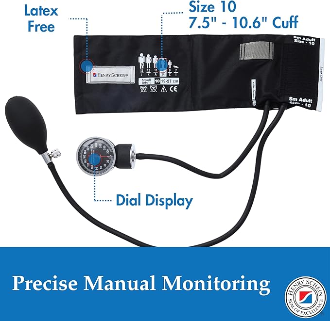 Adult Pro Aneroid Sphygmomanometer – Size 10 (7.5"–10.5") Black Cuff, Manual Blood Pressure Monitor, Reusable, Dial Display, Latex-Free, Includes Leatherette Carrying Case – 1 Count