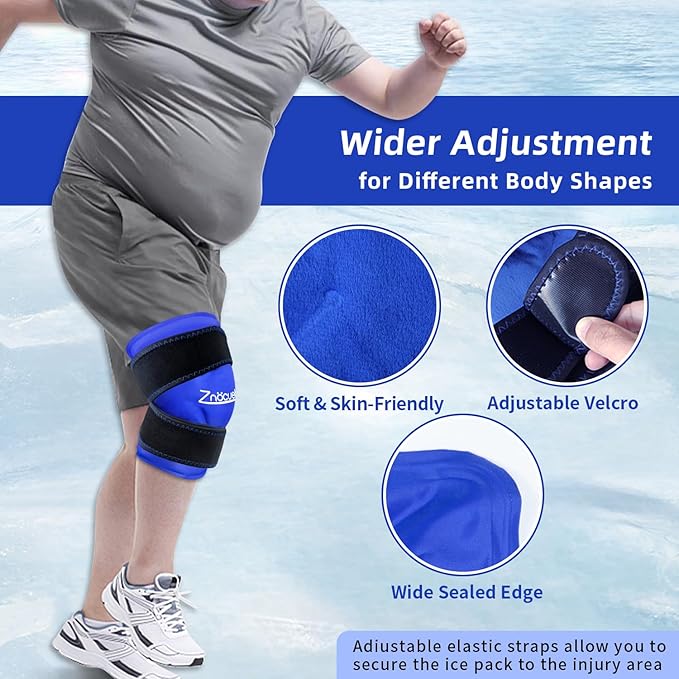 ZNÖCUETÖD Enhanced Knee Ice Pack Wrap 2 Pack for Pain Relief, Large Gel Ice Pack for Knee Leg Injuries Reusable with Cold Compression for Tendonitis, Arthritis, Swelling, Bruises, Surgery Recovery