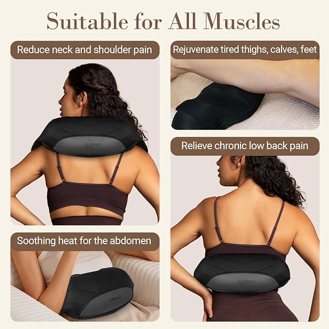Cordless Neck Massager for Pain Relief Deep Tissue, FSA Eligible HSA Store Upgrade Shoulder and Back Massager with Heat, Skin-Friendly Elastic Fabric & Extended Straps for Larger Body Types