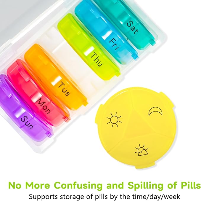 Weekly Pill Organizer 3 Times a Day, 2 Pack Portable Travel Pill Box 7 Day, Large Pill Case Container, AM/PM Daily Medicine Organizer for Vitamin, Fish Oils, Supplements (Black+White)