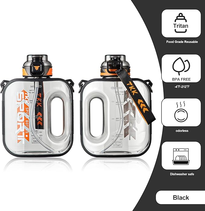 TKK 32oz Sports Hydration Bottle with Straw - BPA Free Tritan, Dishwasher Safe 1L Capacity Plastic Water Bottle for Gym, Yoga, Travel, Camping & Outdoor