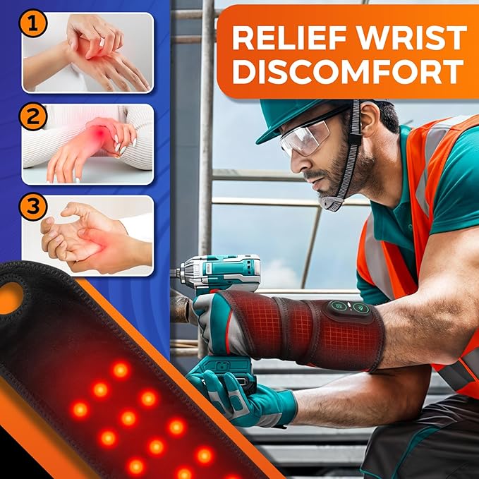 Cordless Wrist Heating Pad for Pain Relief, FSA Eligible Items, Rechargeable Wrist Massager for Carpal Tunnel, Red Light Heated Wrist Brace Wrap, HSA Approved Products Only