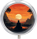 Buddha Silhouette Pill Box 3 Compartment Small Pill Case Portable Pill Box for Pocket Or Purse Round Metal Pill Box Cute Medicine Organizer Holder to Hold Vitamins Medication