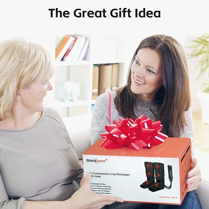 SHINE WELL Leg Massager with Heat and Compression, Legs Massage for Circulation and Pain Relief, Foot and Calf Massager for Swelling, Heated Air Compression Machine, Wellness Gift for Mom Dad